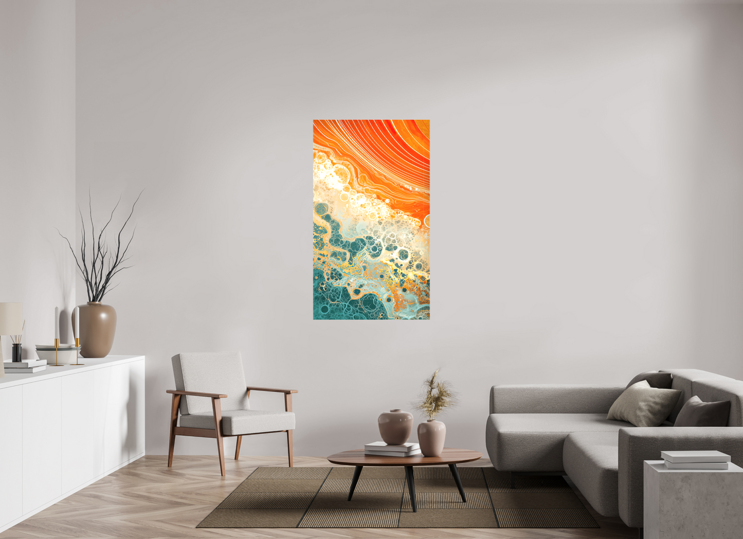 32 x 55″, Textile on Canvas Abstract Desert Beach