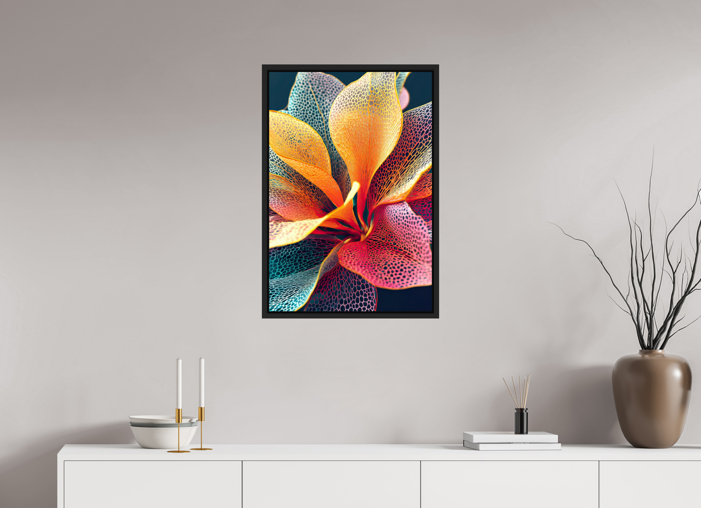 20 x 29.4″, Fine Art Print on Aluminum Dibond with Boarder Colorful Flower