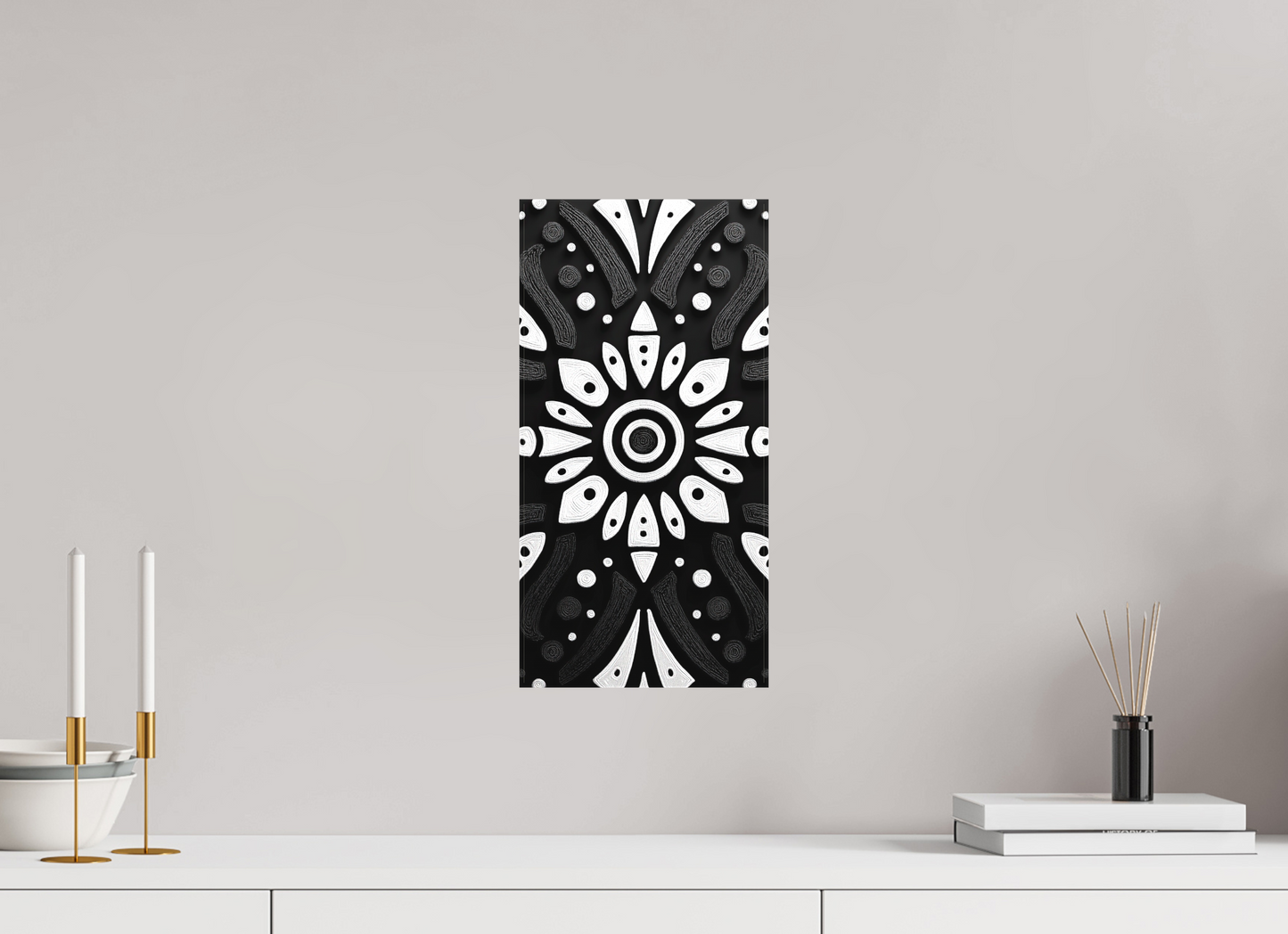 8 x 16″, Textile on Canvas Black & White Tribal 3