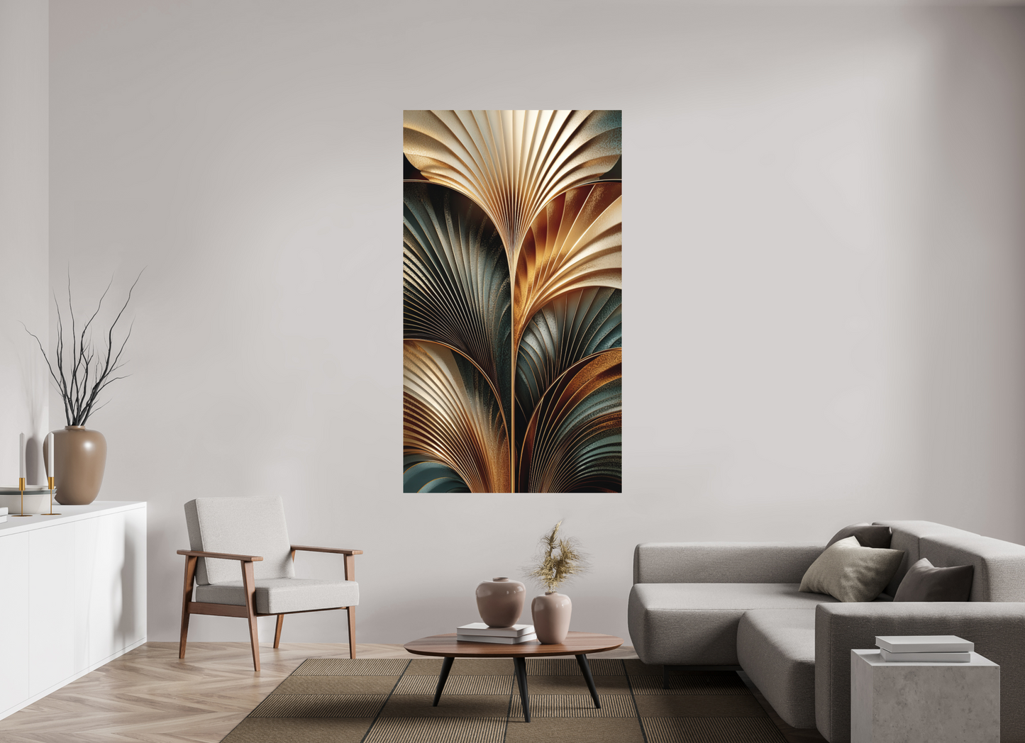 43 x 75.4″, Photo Print on Aluminum Backing Art Deco Leaves 3