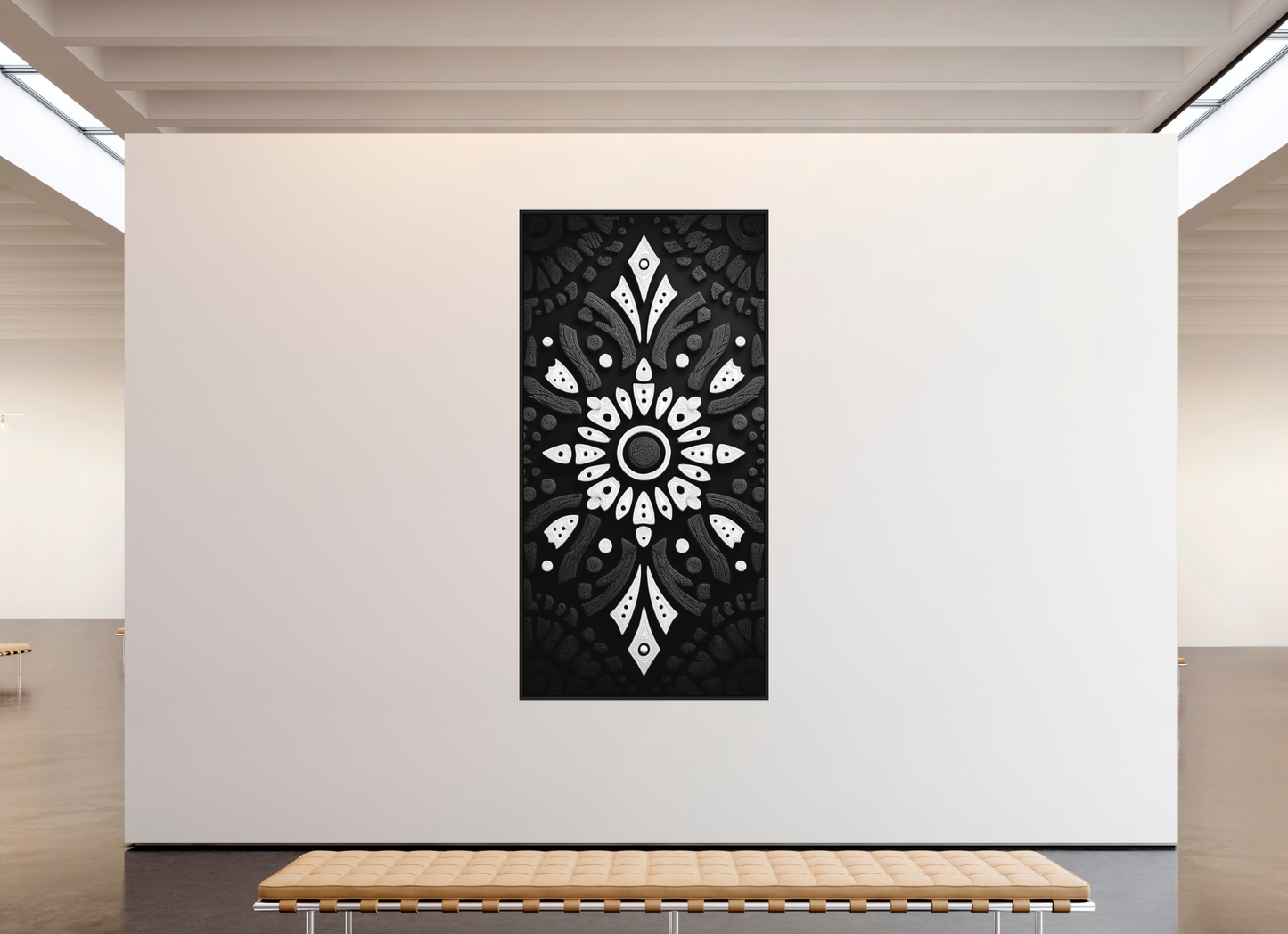47 x 94″, Photo Print on Aluminum Backing with boarder Black & White Tribal 1