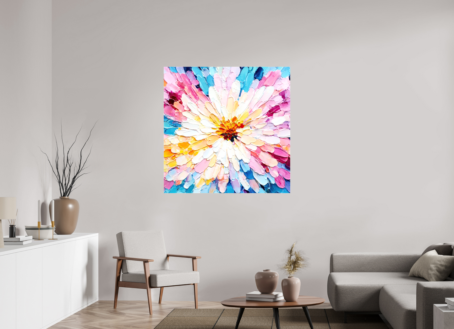 45 x 45″, Glossy Canvas Abstract Paint Flower