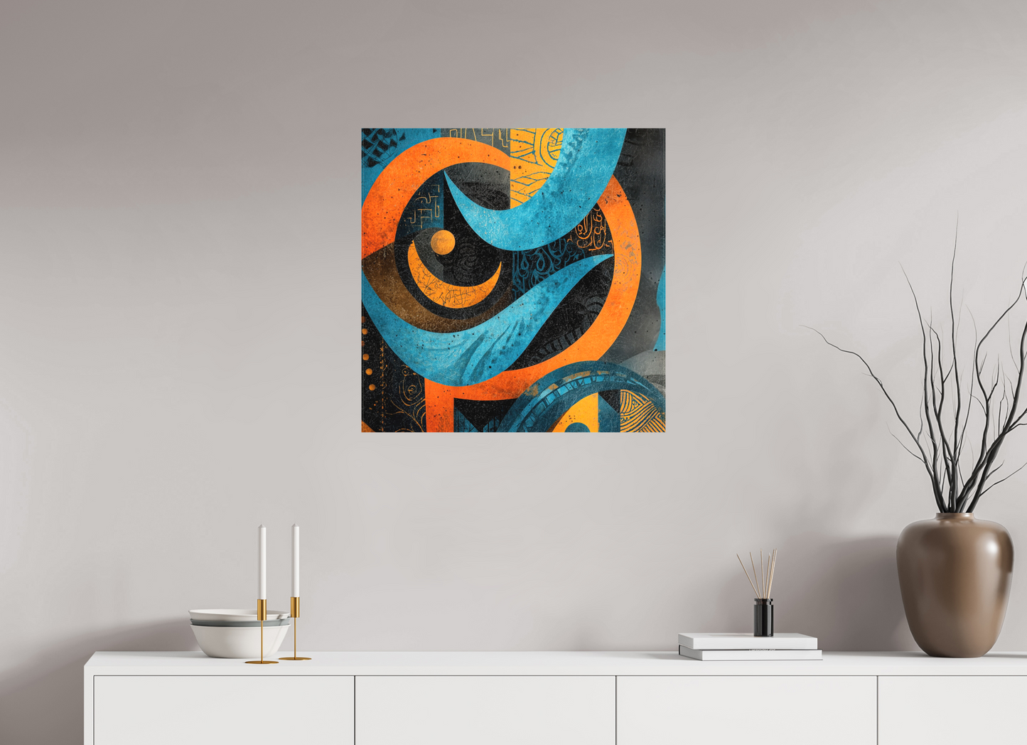 25 x 25″, Textile on Canvas Abstract Tribal 2