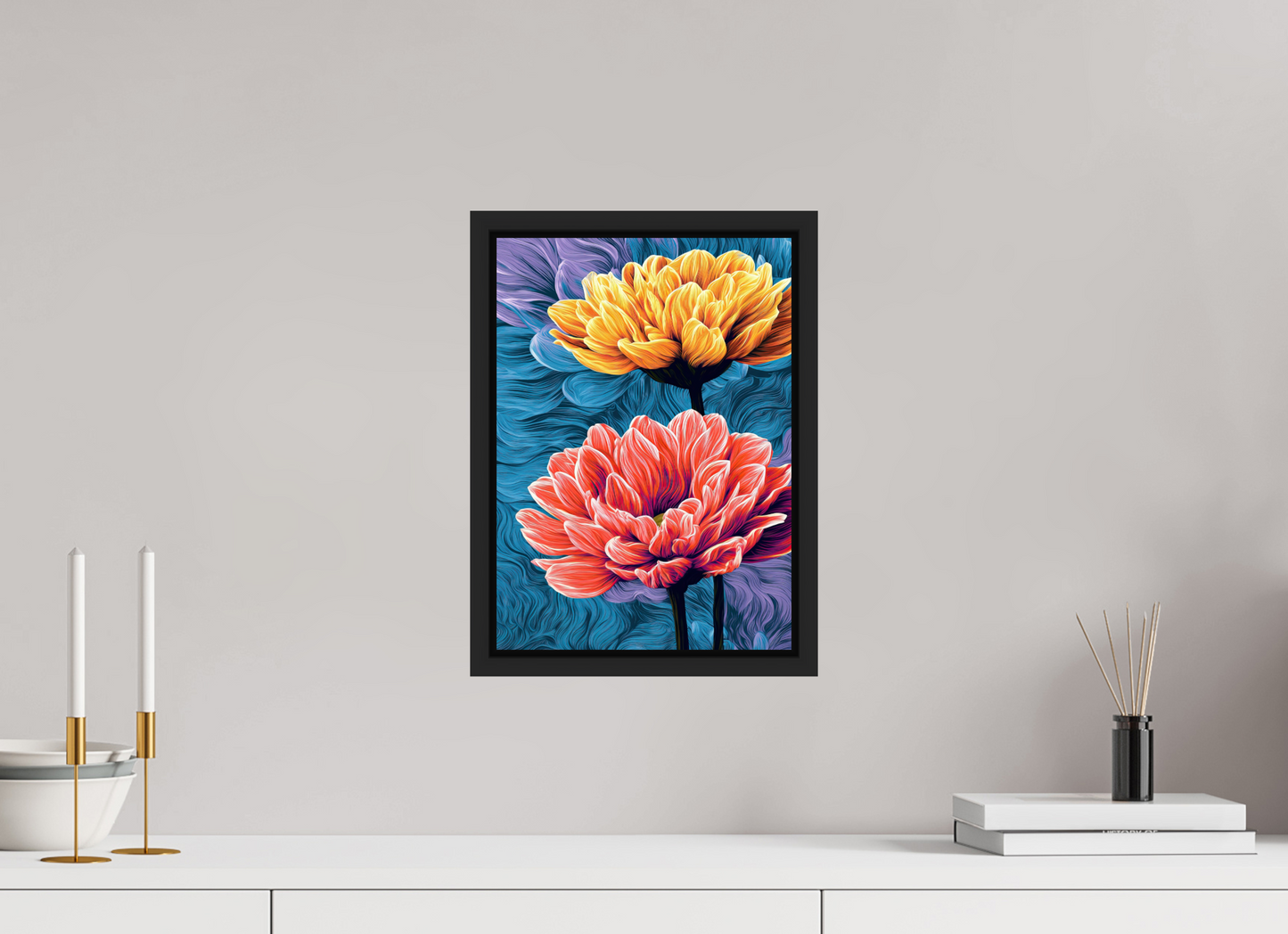 10 x 14″, Fine Art Print on Aluminum Dibond with Boarder Warm Flowers