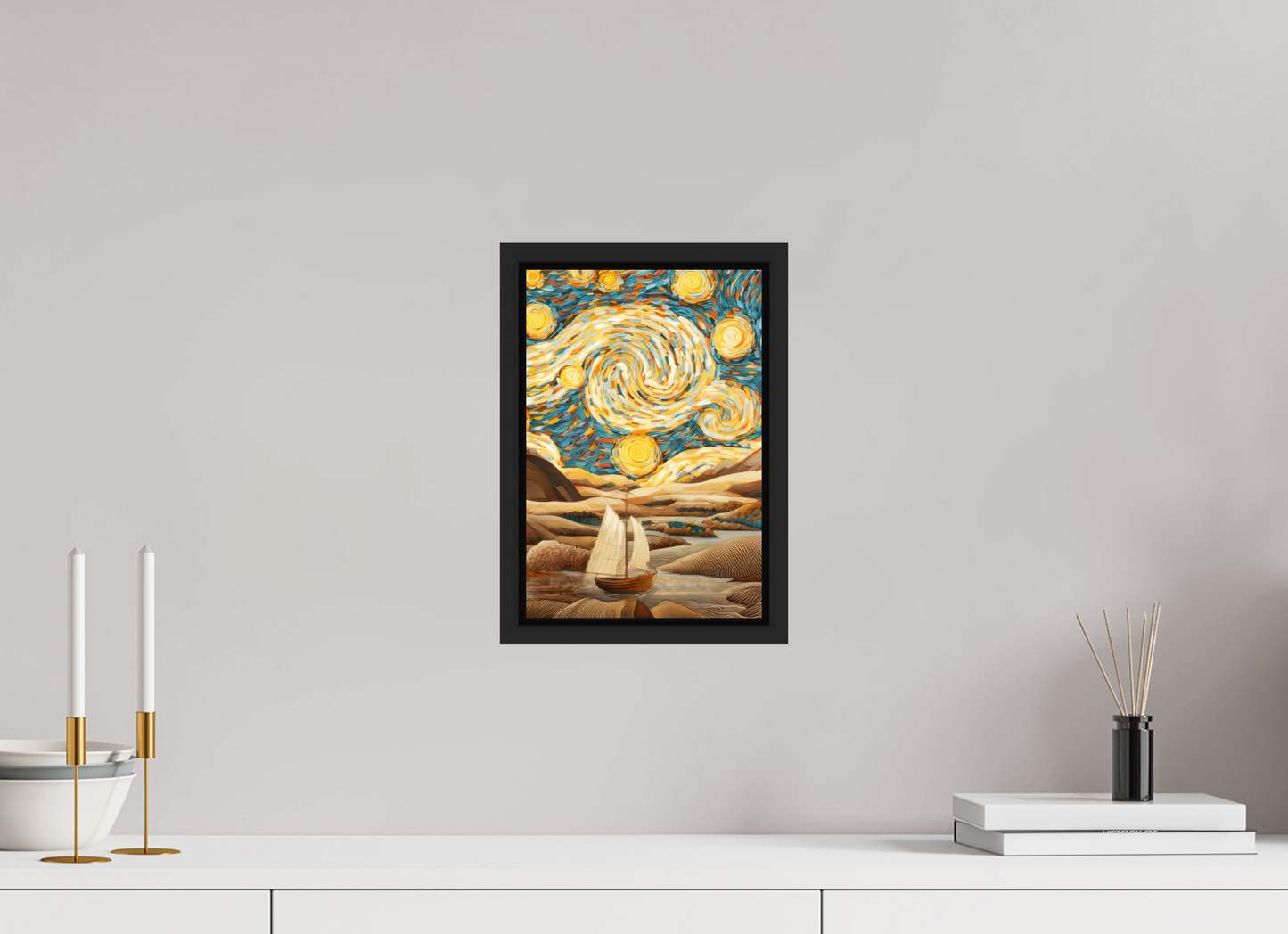 8 x 11.8″, Fine Art Print on Aluminum Dibond with Boarder Starry Night Desert