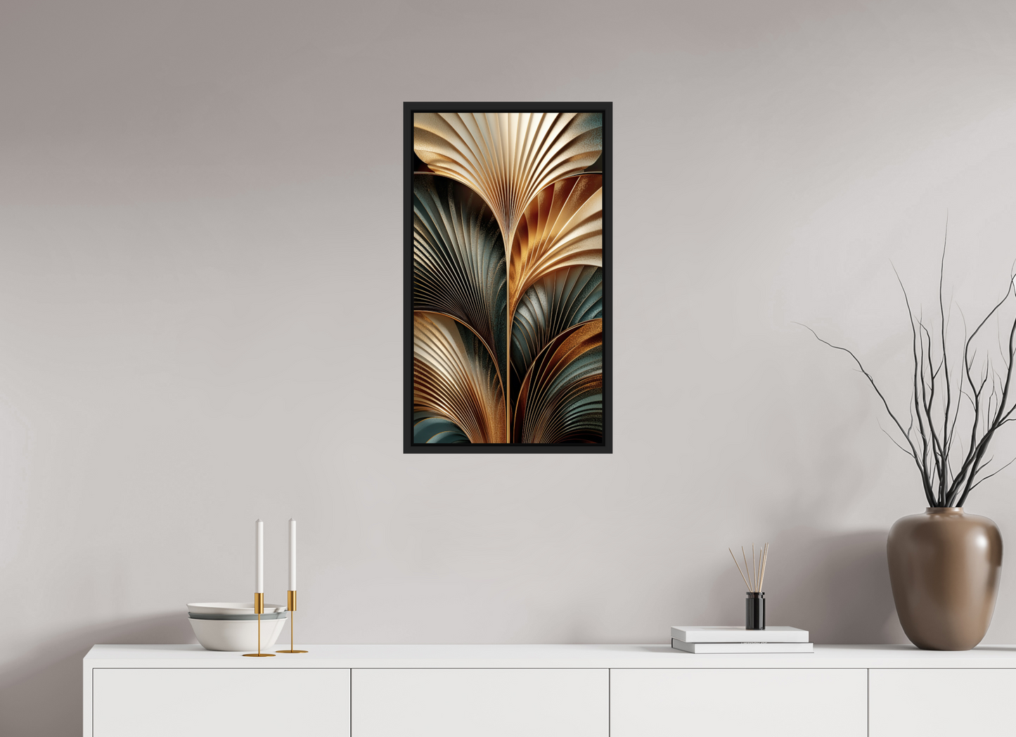 16 x 28″, Fine Art Print on Aluminum Dibond with Boarder Art Deco Leaves 3