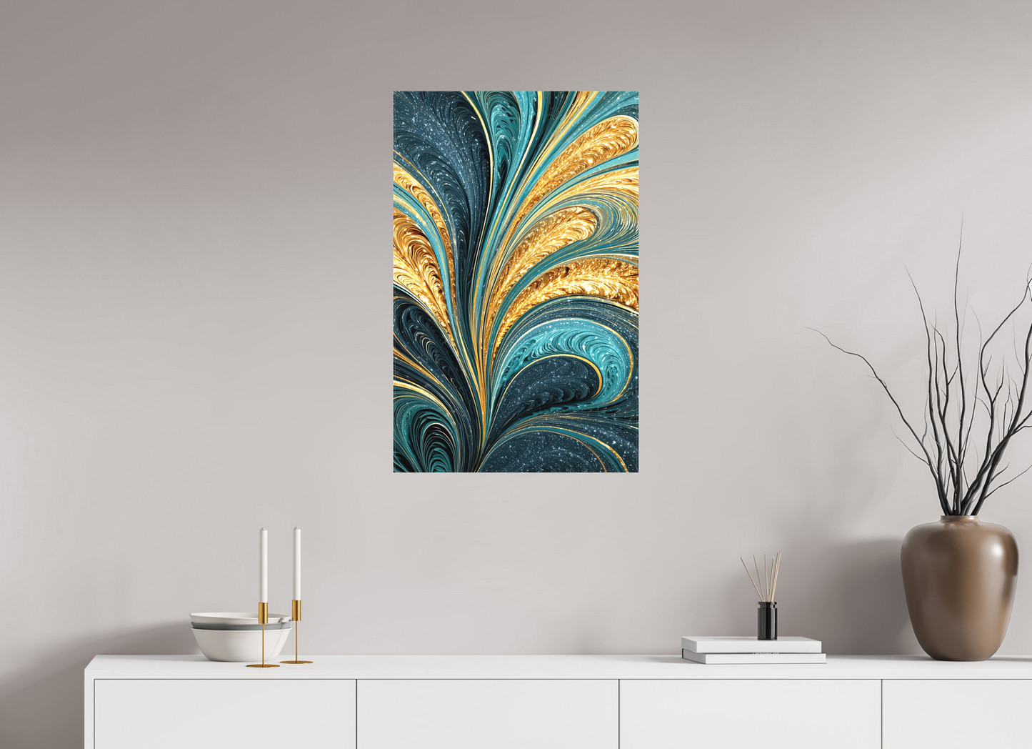 20 x 31.3″, Textile on Canvas Art Deco Swirl