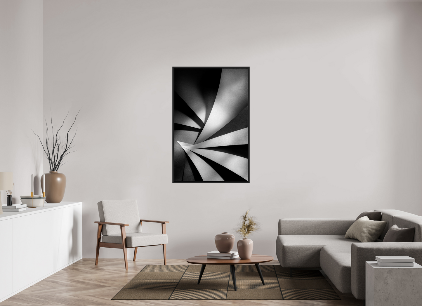 36 x 55.1″, Fine Art Print on Aluminum Dibond with Boarder Abstract B&W 2