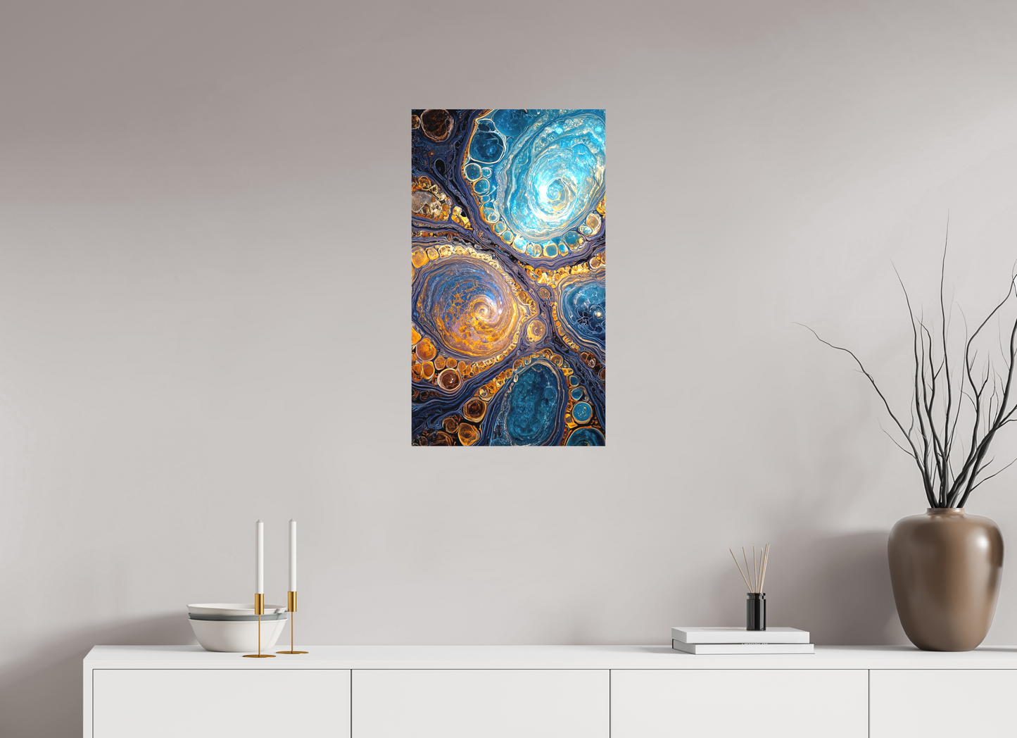 16 x 28″, Textile on Canvas Abstract Geode