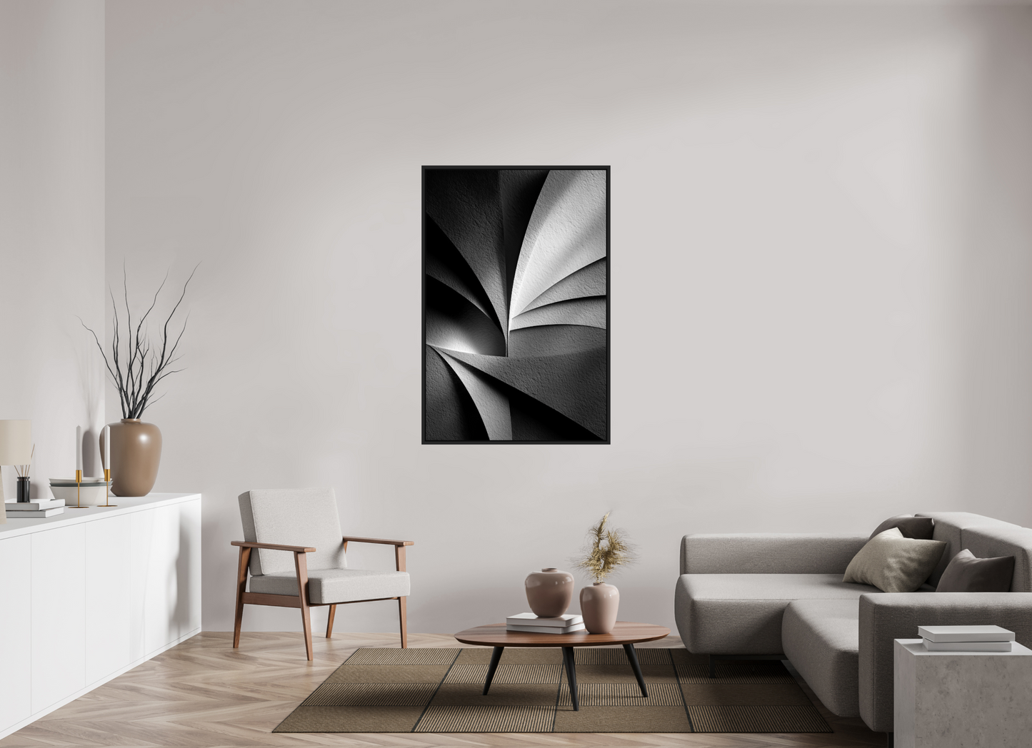 36 x 54″, Fine Art Print on Aluminum Dibond with Boarder Abstract B&W 1