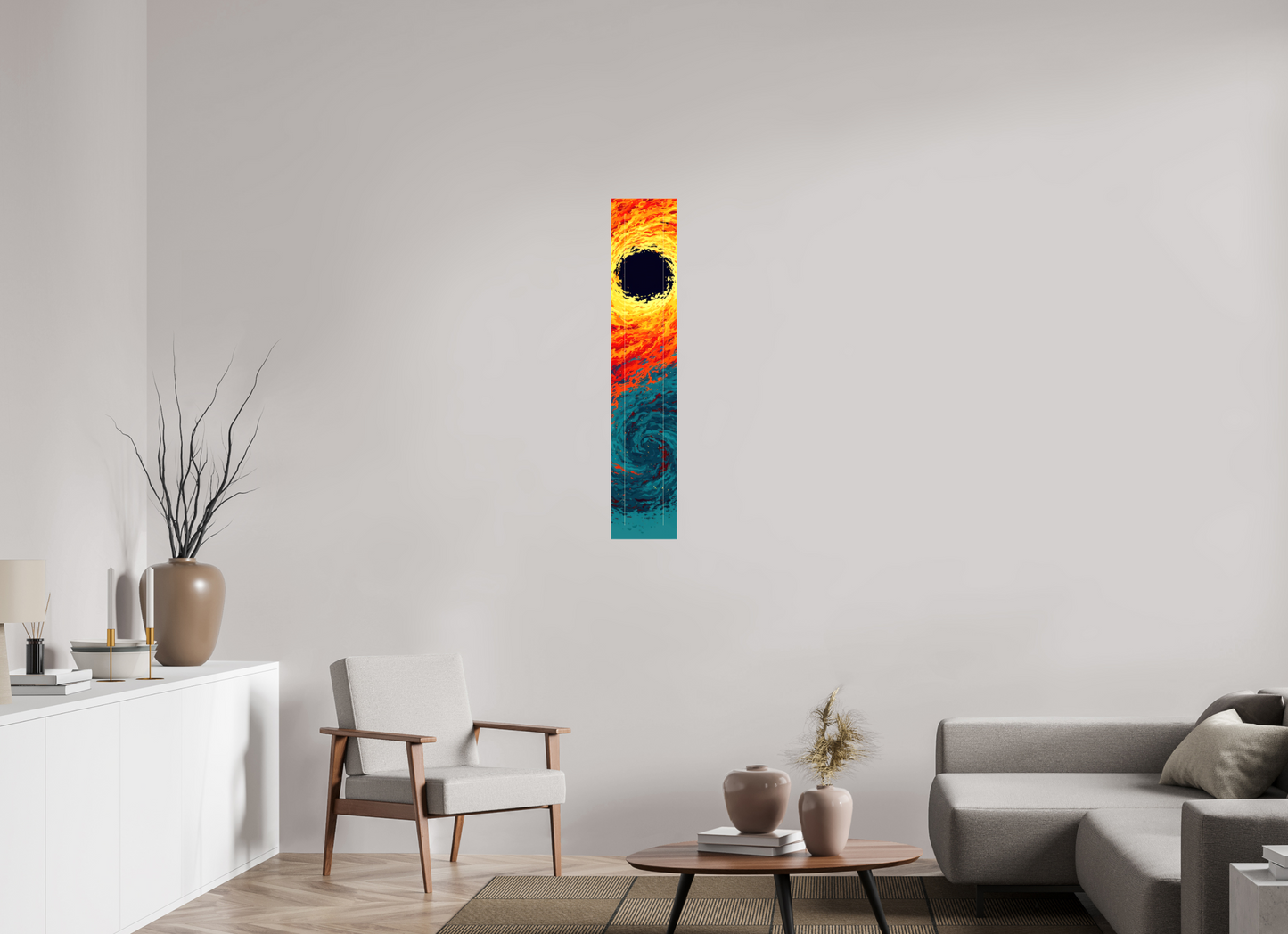 8 x 42.8″, Glossy Canvas Abstract Fire & Ice Swirl