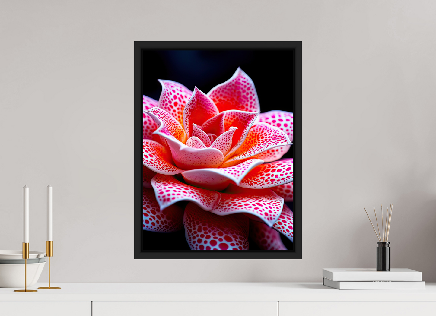 15 x 20″, Fine Art Print on Aluminum Dibond with Boarder Red Dot Flower