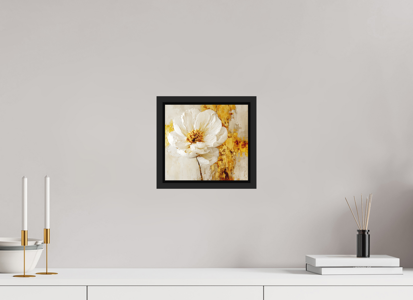 8.8 x 8″, Photo Print on Aluminum Backing with boarder White and Gold Flower 3