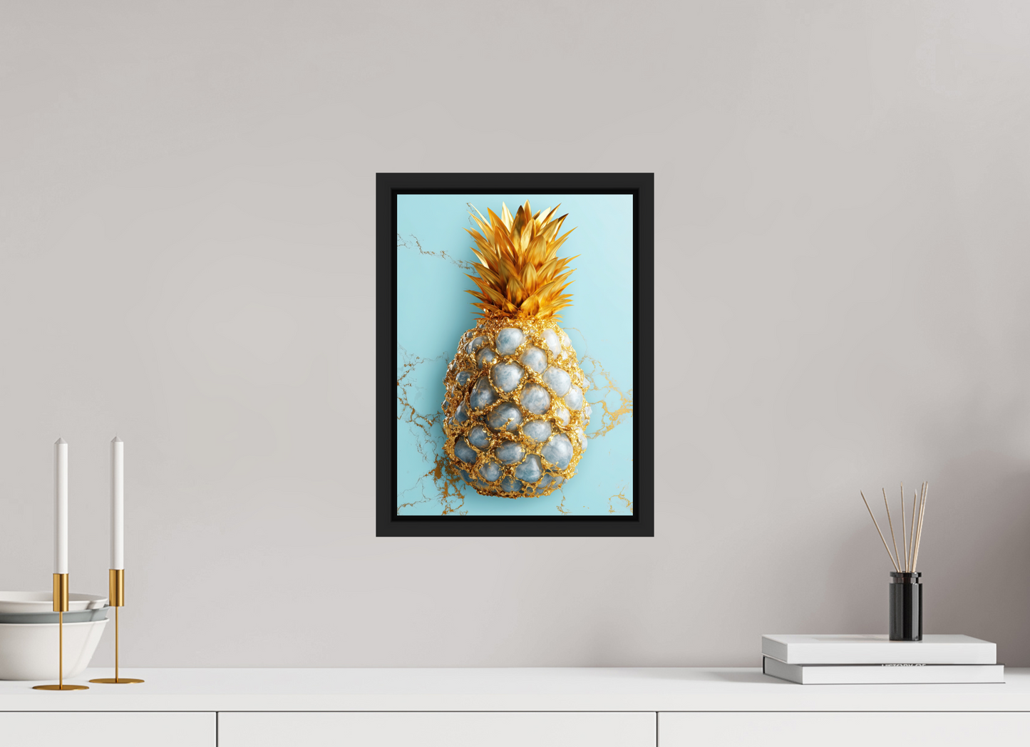 10 x 13.6″, Fine Art Print on Aluminum Dibond with Boarder Gold Pineapple