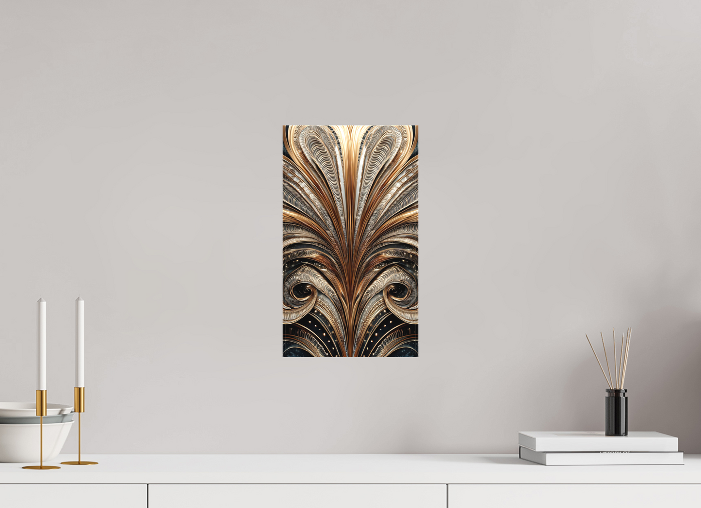 8 x 13.9″, Textile on Canvas Art Deco Abstract Flower 2