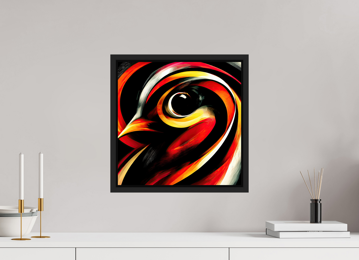 15 x 15″, Fine Art Print on Aluminum Dibond with Boarder Abstract Bird