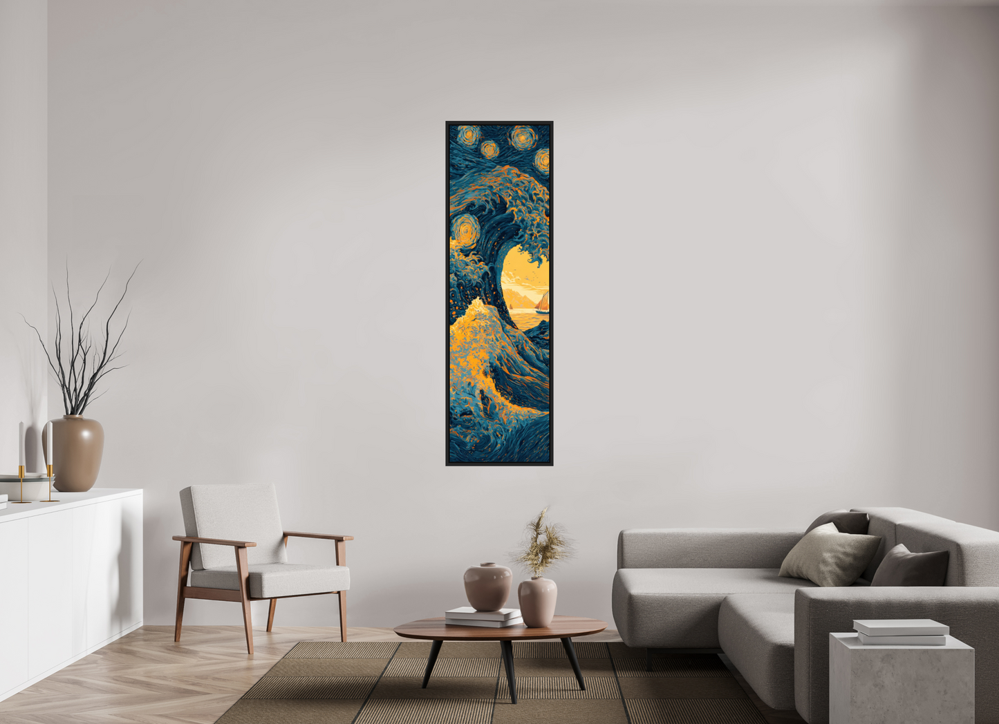 20 x 67.8″, Fine Art Print on Aluminum Dibond with Boarder Starry Night Tidal Wave