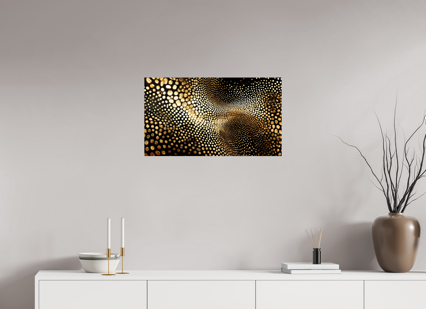 28 x 16″, Fine Art Print On Aluminum Dibond Gold Dot Wave