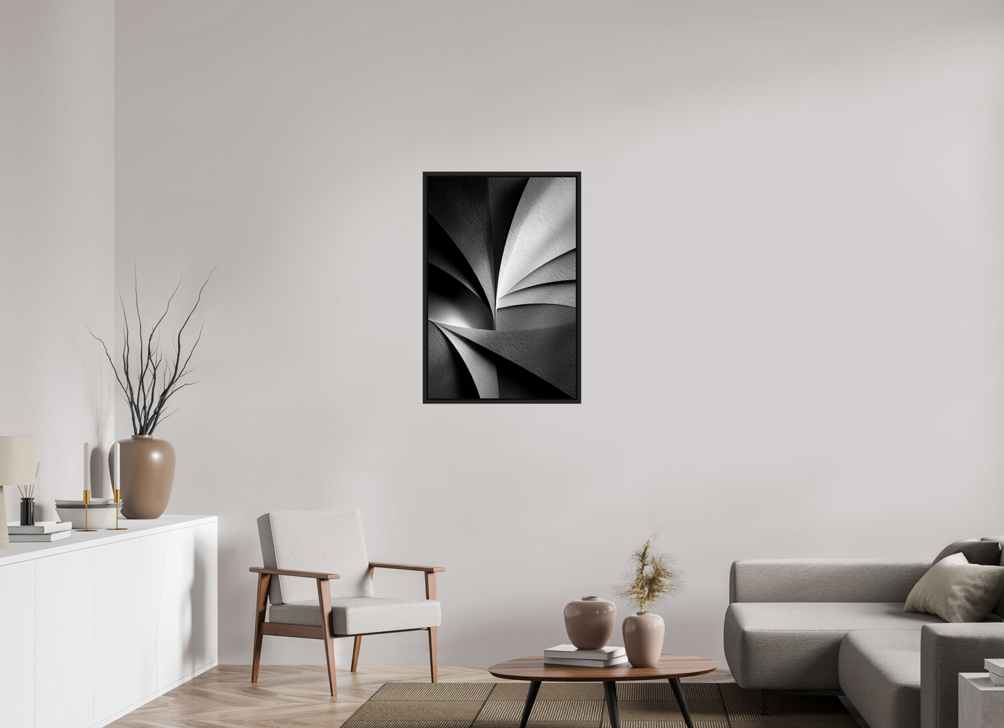 24 x 36″, Fine Art Print on Aluminum Dibond with Boarder Abstract B&W 1