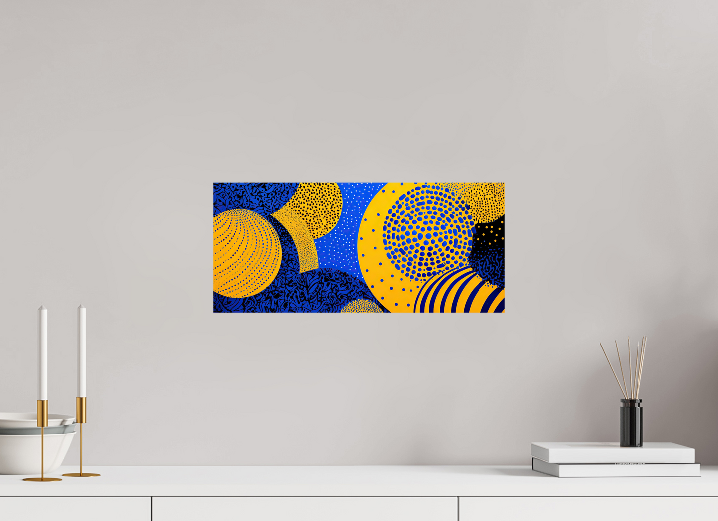 18 x 8″, Fine Art Print On Aluminum Dibond Yellow & Blue 2