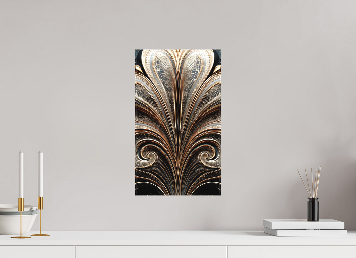 10 x 17.3″, Textile on Canvas Art Deco Abstract Flower 4