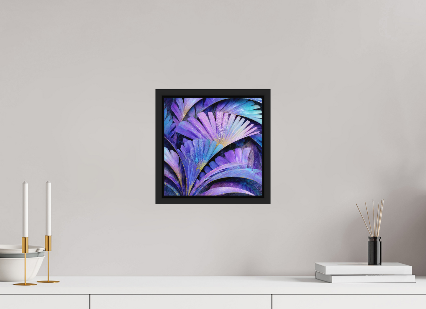 10 x 10″, Photo Print on Aluminum Backing with boarder Art Deco Purple Flowers