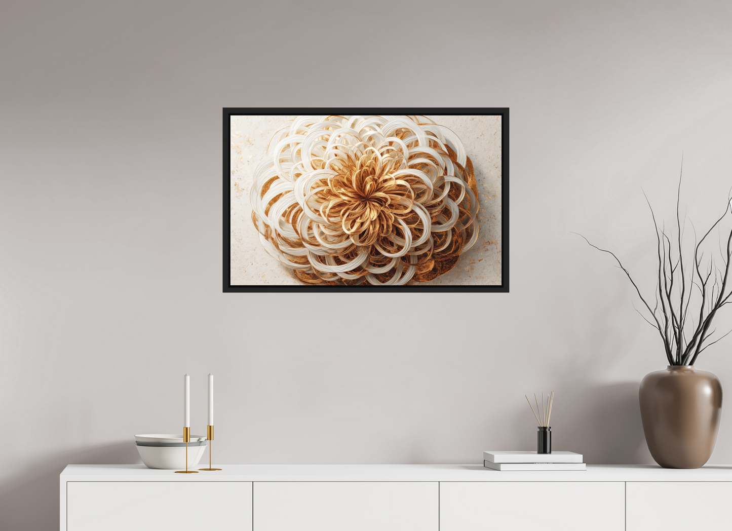 31.9 x 20″, Photo Print on Aluminum Backing with boarder Abstract Gold Flower