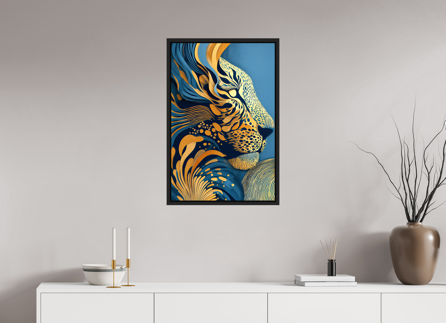 20 x 30.5″, Fine Art Print on Aluminum Dibond with Boarder Yellow & Blue Cheetah