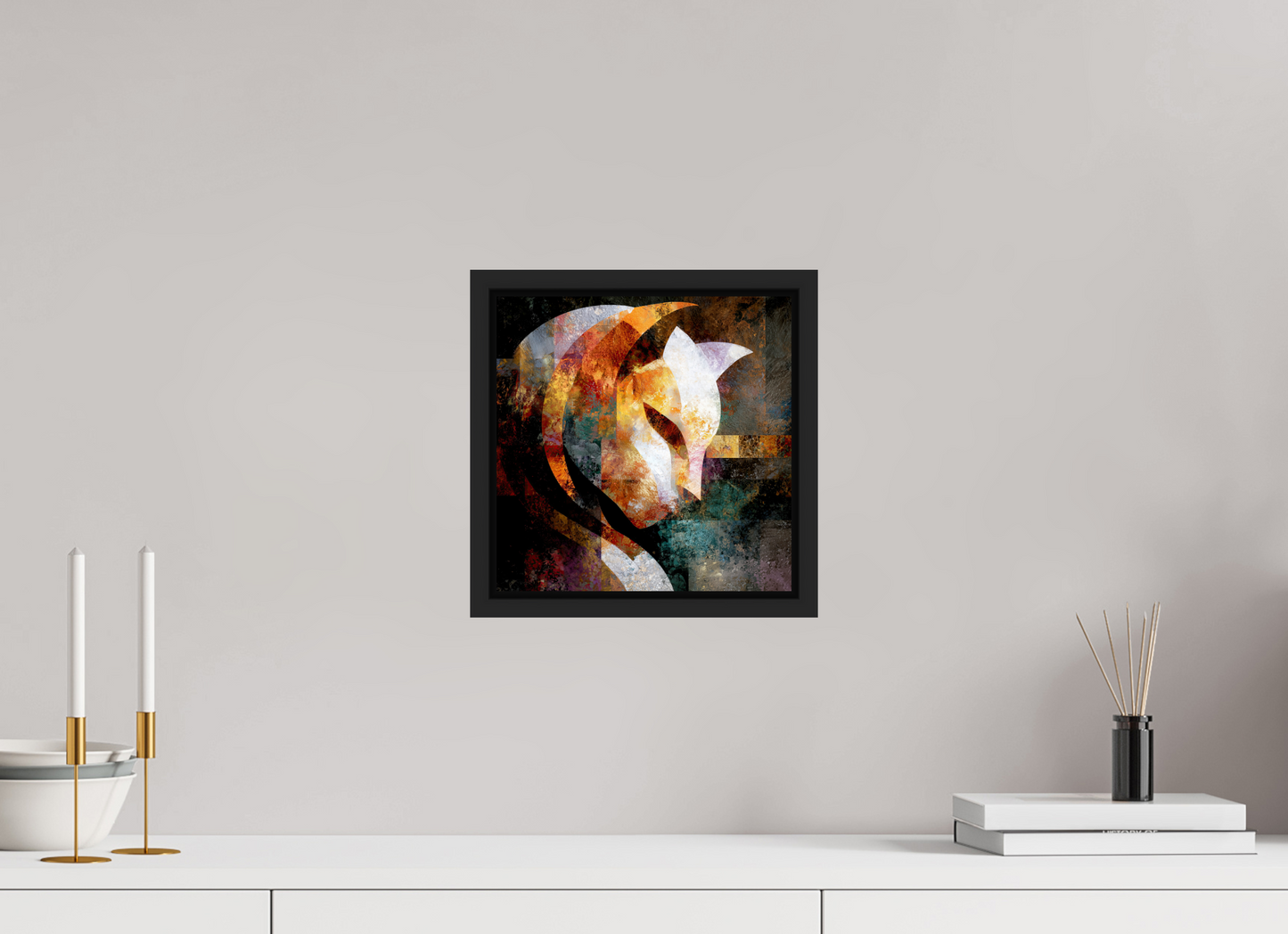 10 x 10″, Fine Art Print on Aluminum Dibond with Boarder Abstract Cat