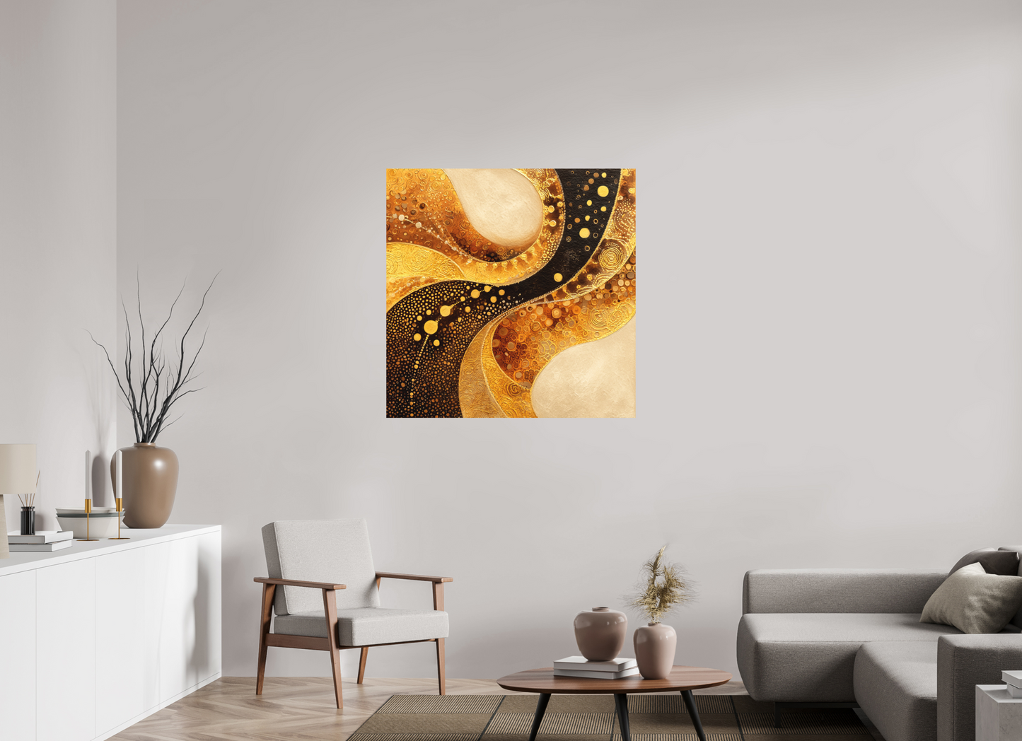 40 x 40″, Photo Print on Aluminum Backing Gold Texture Swirl