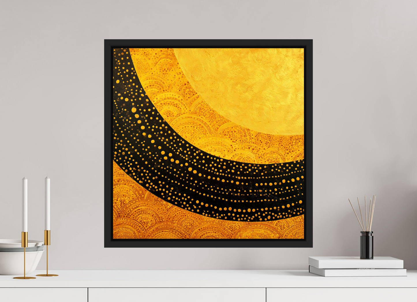 20 x 20″, Fine Art Print on Aluminum Dibond with Boarder Art Deco Sun