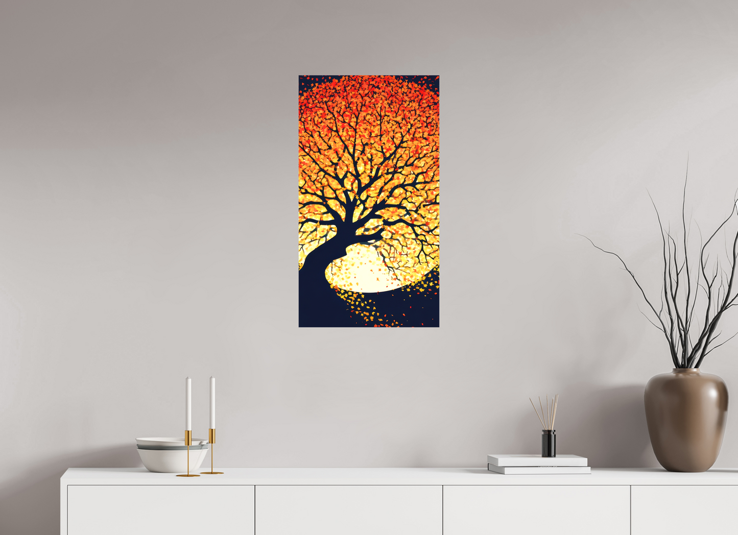 16 x 28.9″, Textile on Canvas Autumn Moon