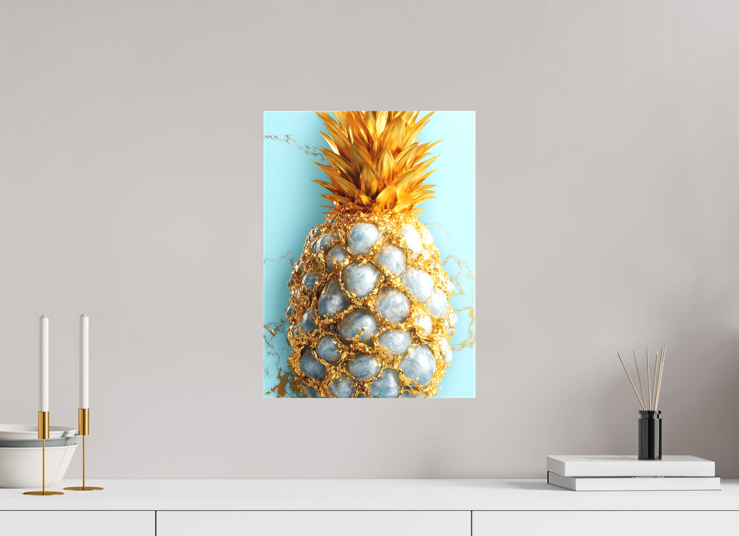 12 x 16.4″, Textile on Canvas Gold Pineapple