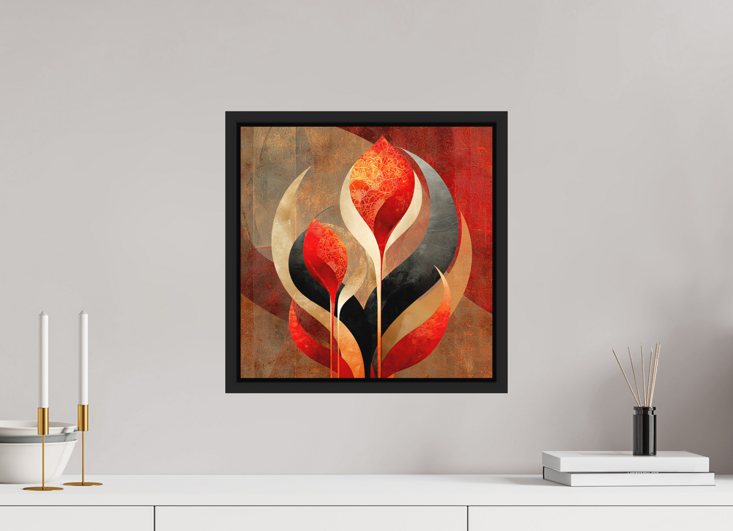 15 x 15″, Photo Print on Aluminum Backing with boarder Abstract Flowers 1