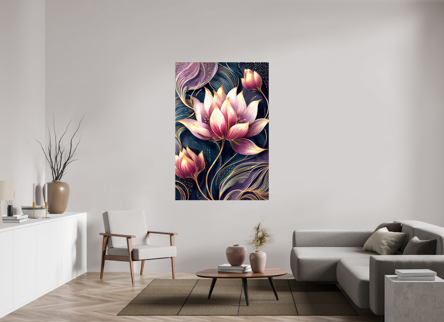 43 x 63.6″, Glossy Canvas Art Deco Purple Lotus