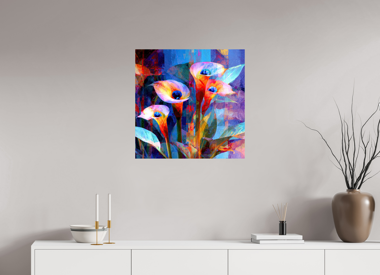 25 x 25″, Fine Art Print On Aluminum Dibond Abstract Calla Lily Flowers