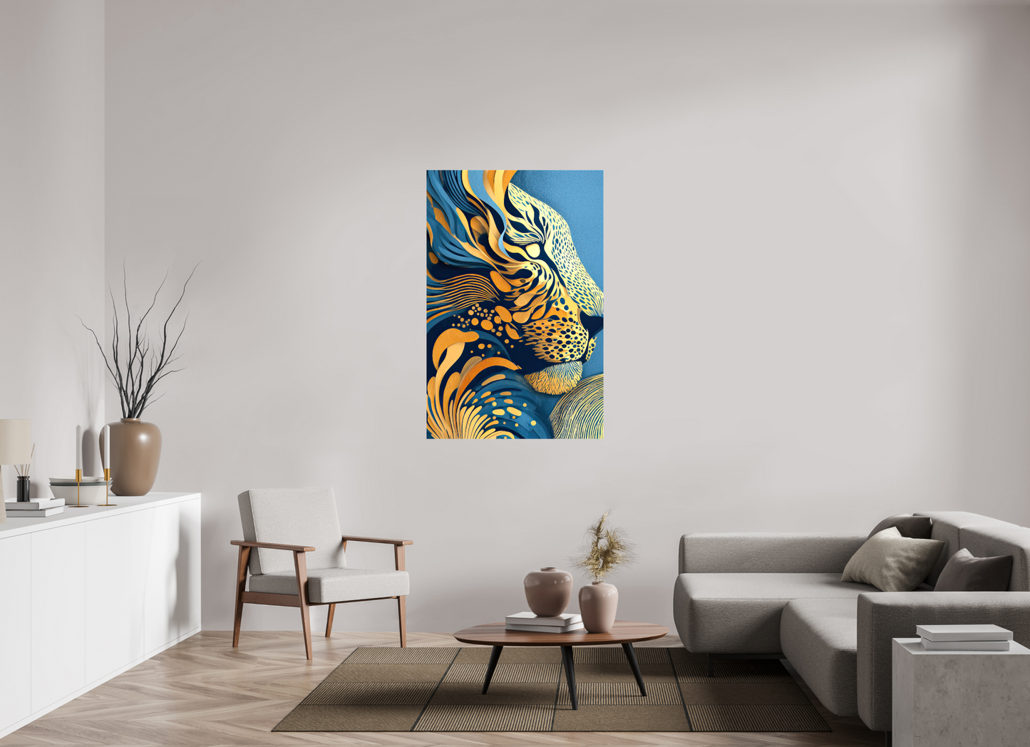 35 x 53.3″, Glossy Canvas Yellow & Blue Cheetah