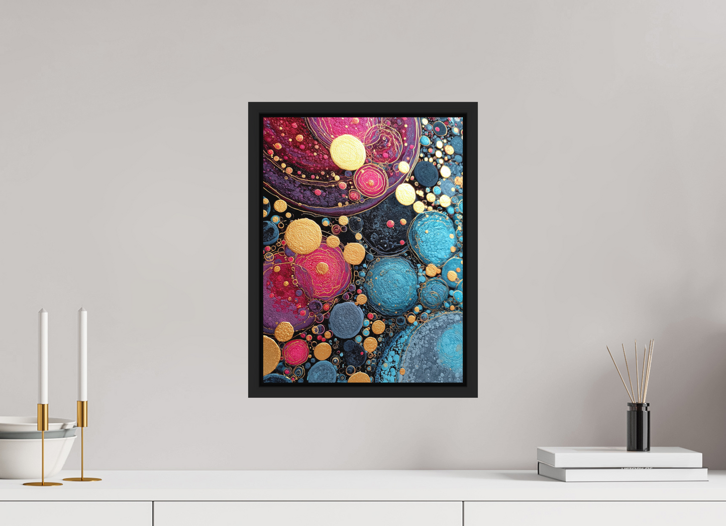 12 x 16″, Photo Print on Aluminum Backing with boarder Abstract Circles