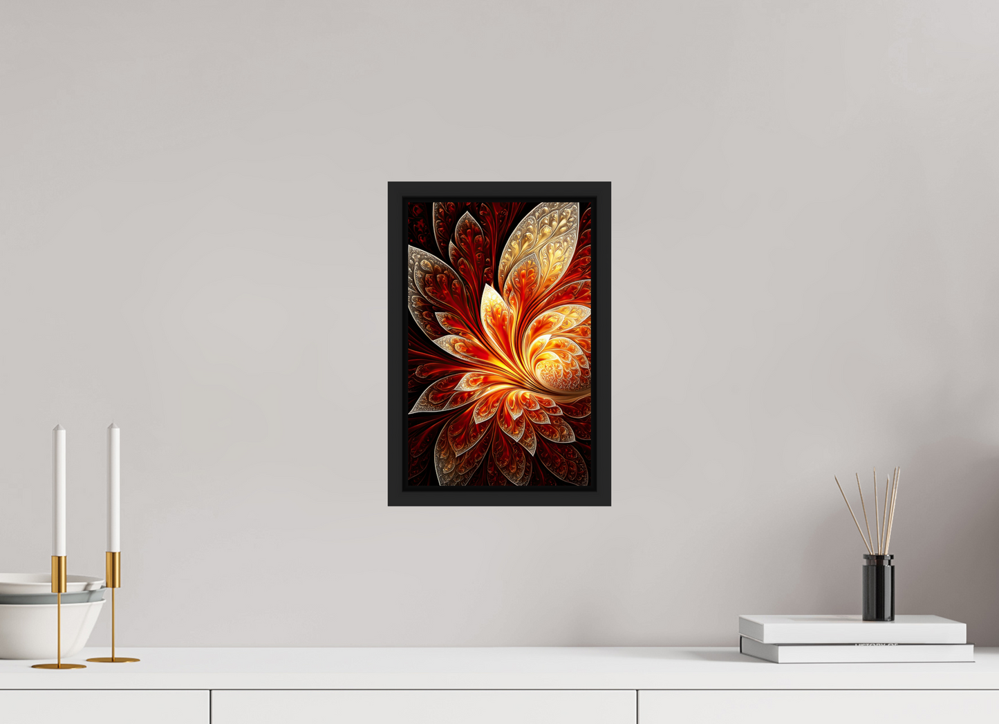 8 x 12.4″, Fine Art Print on Aluminum Dibond with Boarder Abstract Fire Flower
