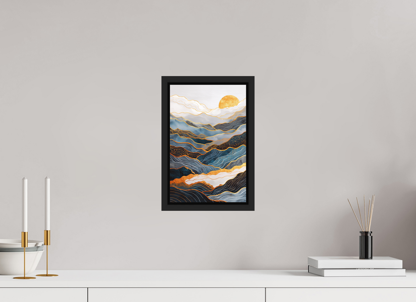 8 x 12.3″, Photo Print on Aluminum Backing with boarder Abstract Art Deco Mountains