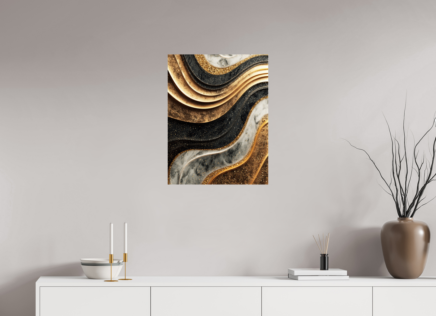 20 x 25.9″, Fine Art Print On Aluminum Dibond Gold Marble Swirl