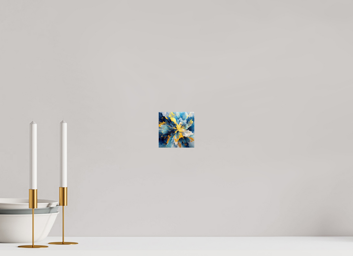 4 x 4″, Fine Art Print On Aluminum Dibond Abstract Blue & Gold Flower