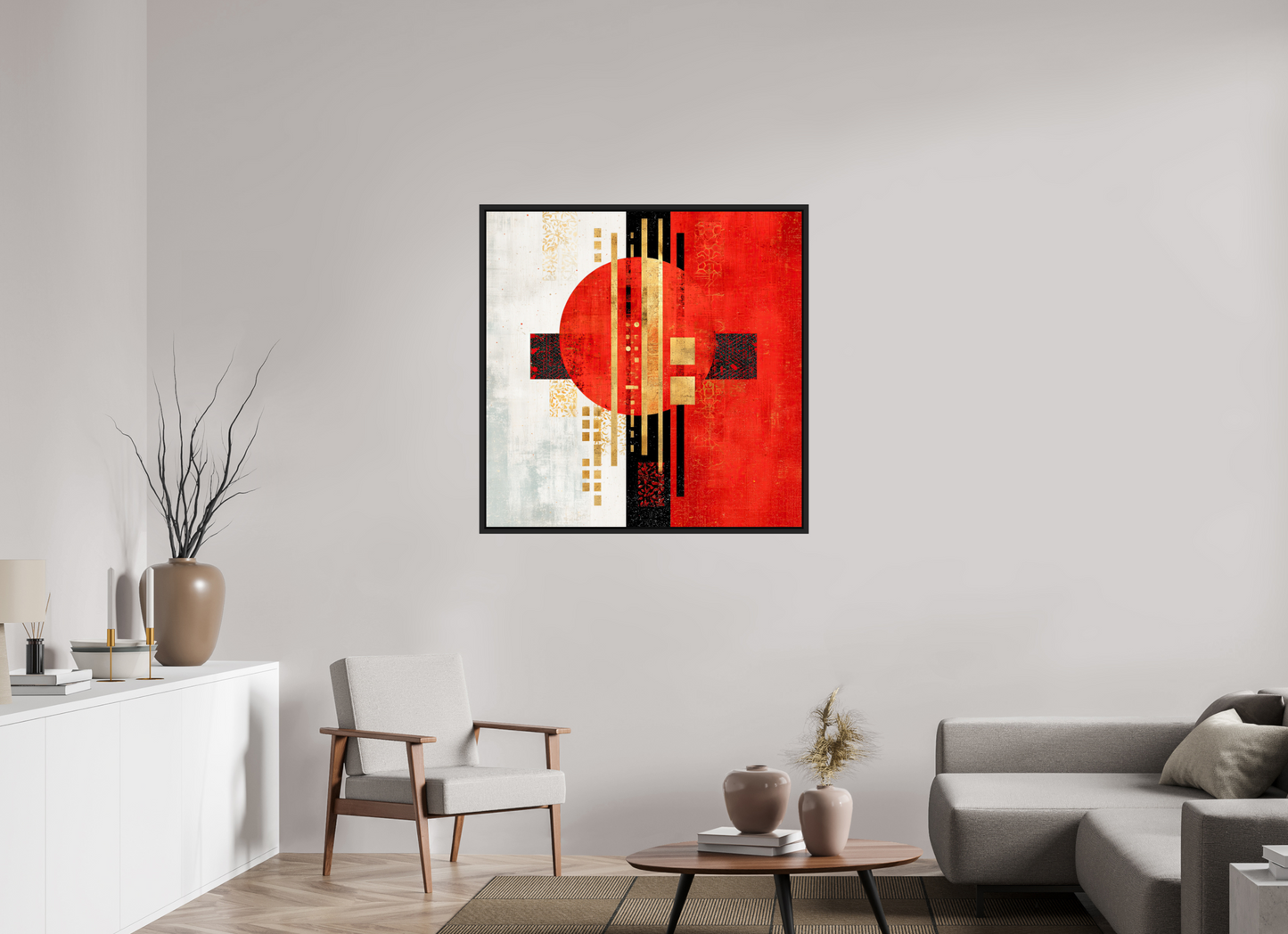 40 x 40″, Fine Art Print on Aluminum Dibond with Boarder Abstract Rising Sun