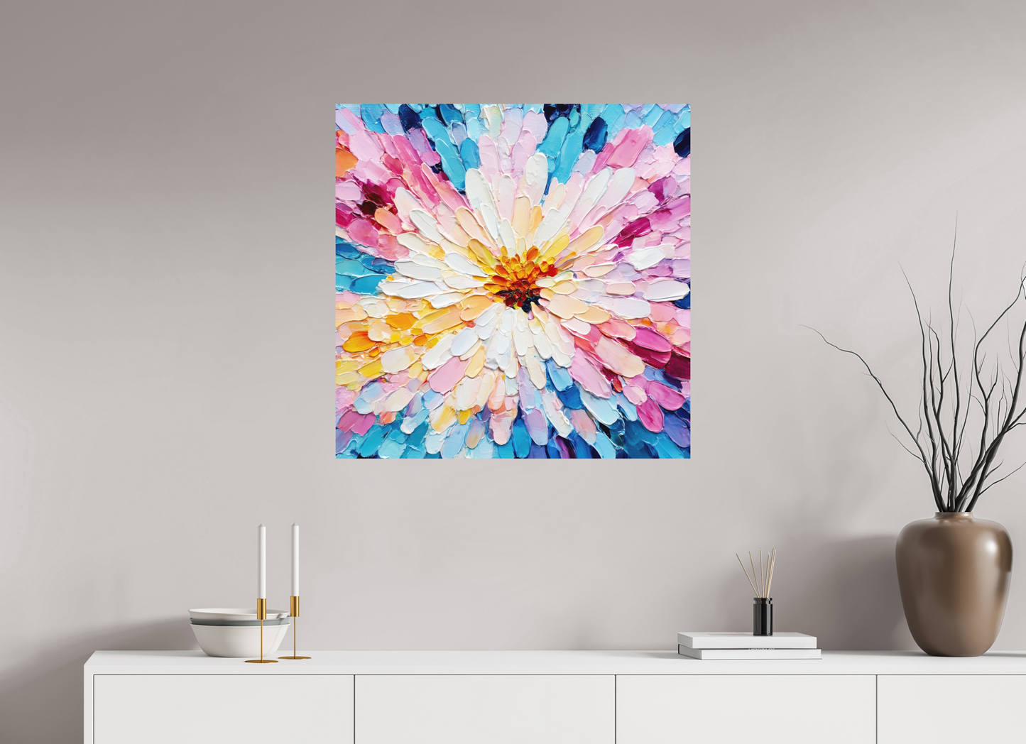 30 x 30″, Photo Print on Aluminum Backing Abstract Paint Flower