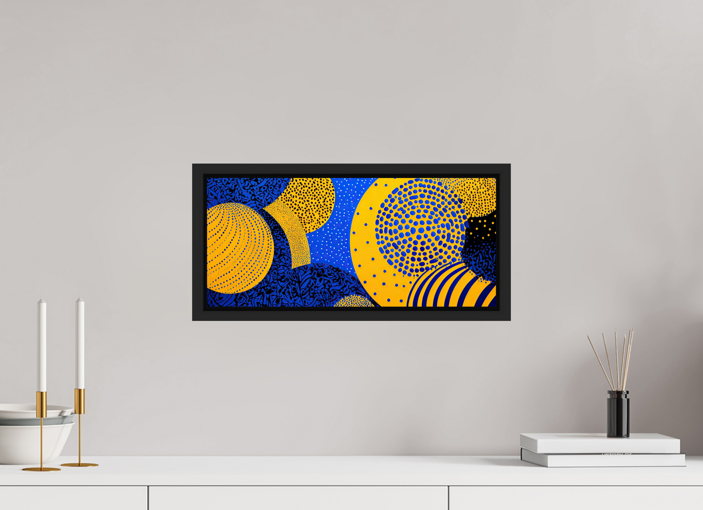 18 x 8″, Fine Art Print on Aluminum Dibond with Boarder Yellow & Blue 2