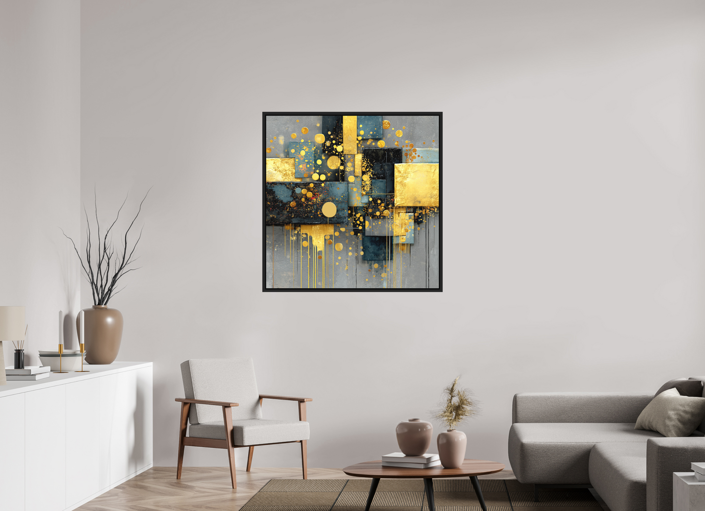 40 x 40″, Photo Print on Aluminum Backing with boarder Abstract Gold