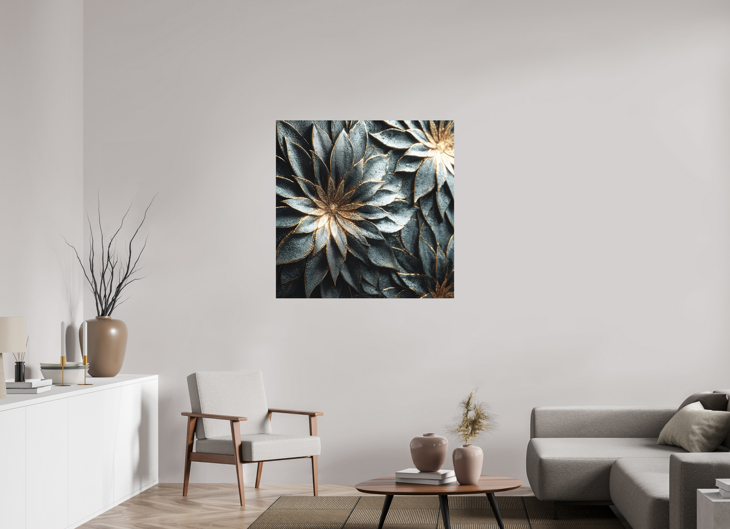 40 x 40″, Photo Print on Aluminum Backing Modern Flowers