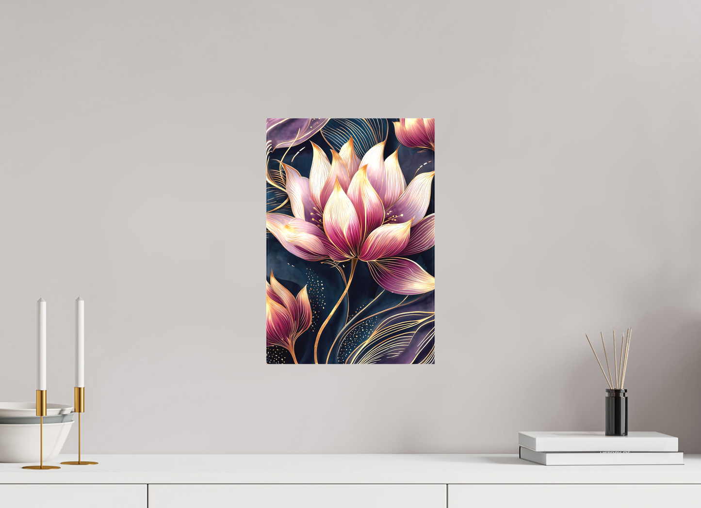 10 x 14.8″, Textile on Canvas Art Deco Purple Lotus