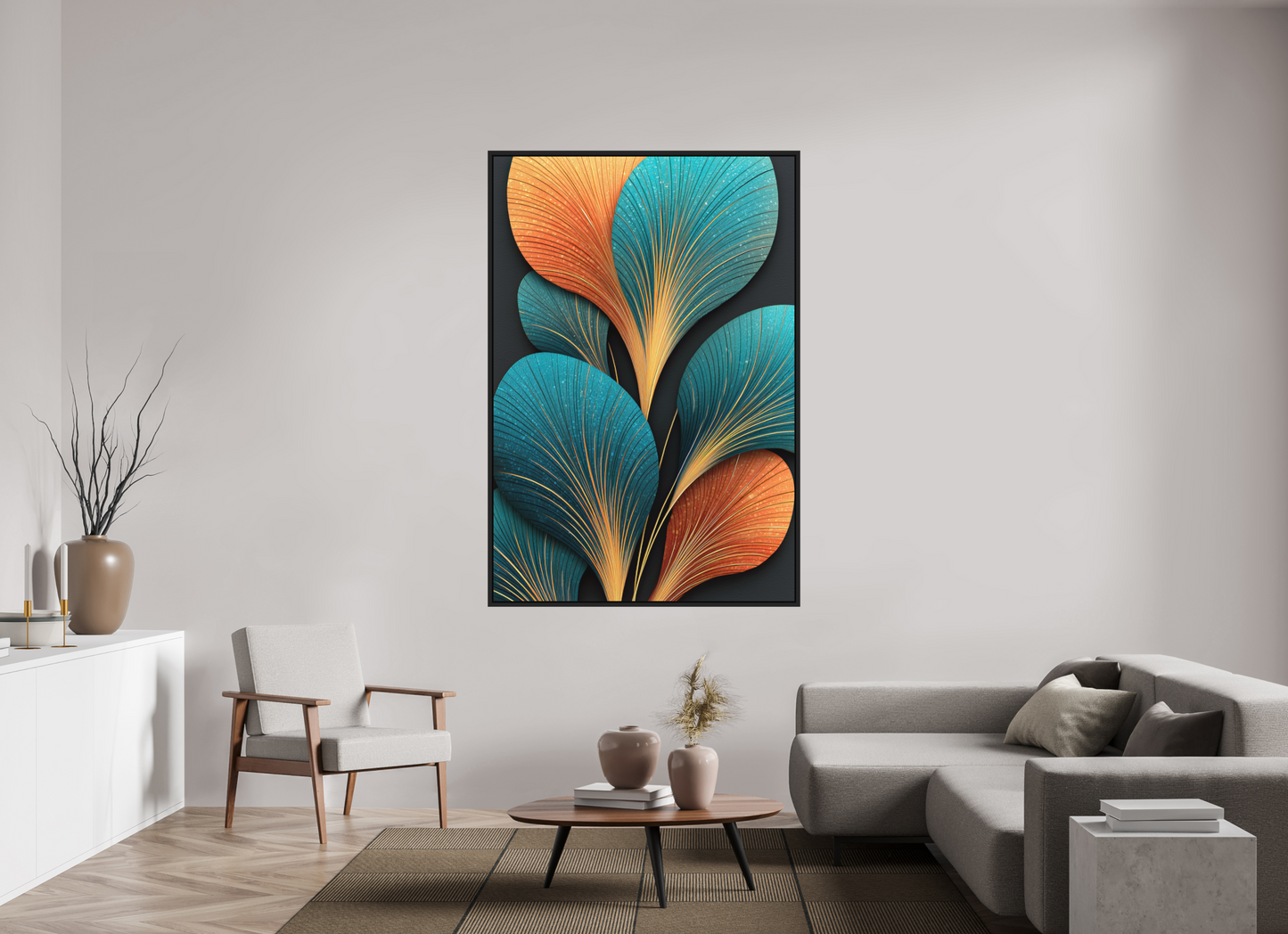 47 x 69.4″, Photo Print on Aluminum Backing with boarder Art Deco Flowers