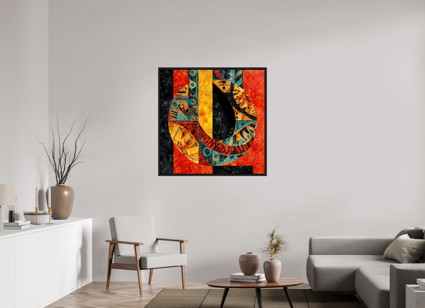 40 x 40″, Fine Art Print on Aluminum Dibond with Boarder Tribal Circle 1
